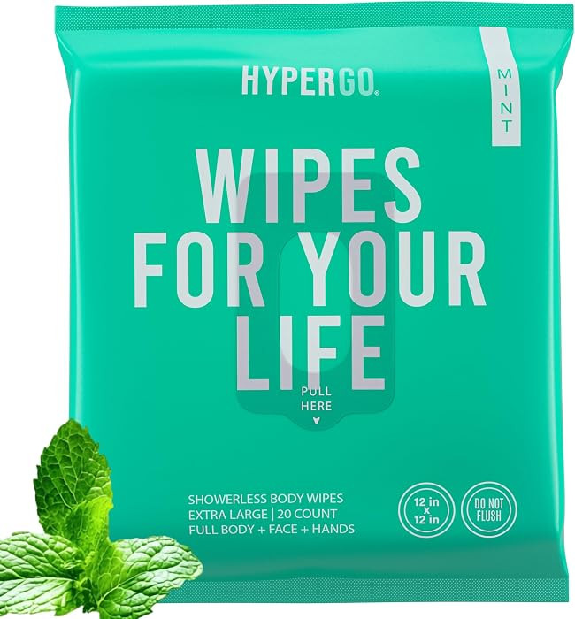 HyperGo XL Body Wipes for Women & Men \u2013 12" x12" Rinse-Free Full Body Cleansing Wipes 20 Cou... | Amazon (US)