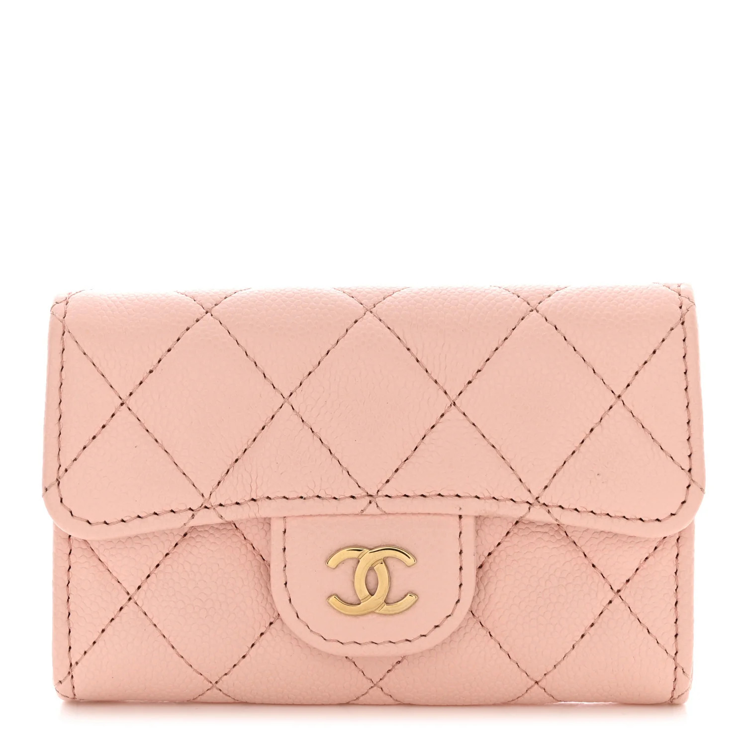 Caviar Quilted Flap Card Holder Wallet Light Pink | FASHIONPHILE (US)