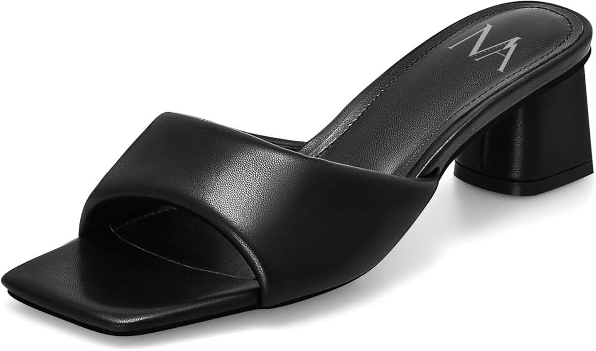 MIRAAZZURRA Heel Mules for Woman Square Open Toe Chunky Block Short Low Heel Slip on Heeled Sanda... | Amazon (US)