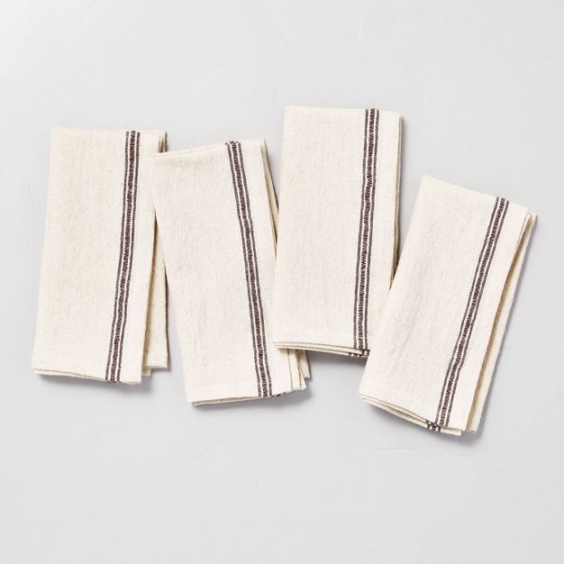 4pk Thin Engineered Stripe Cloth Napkin Set Brown/Natural - Hearth & Hand™ with Magnolia | Target