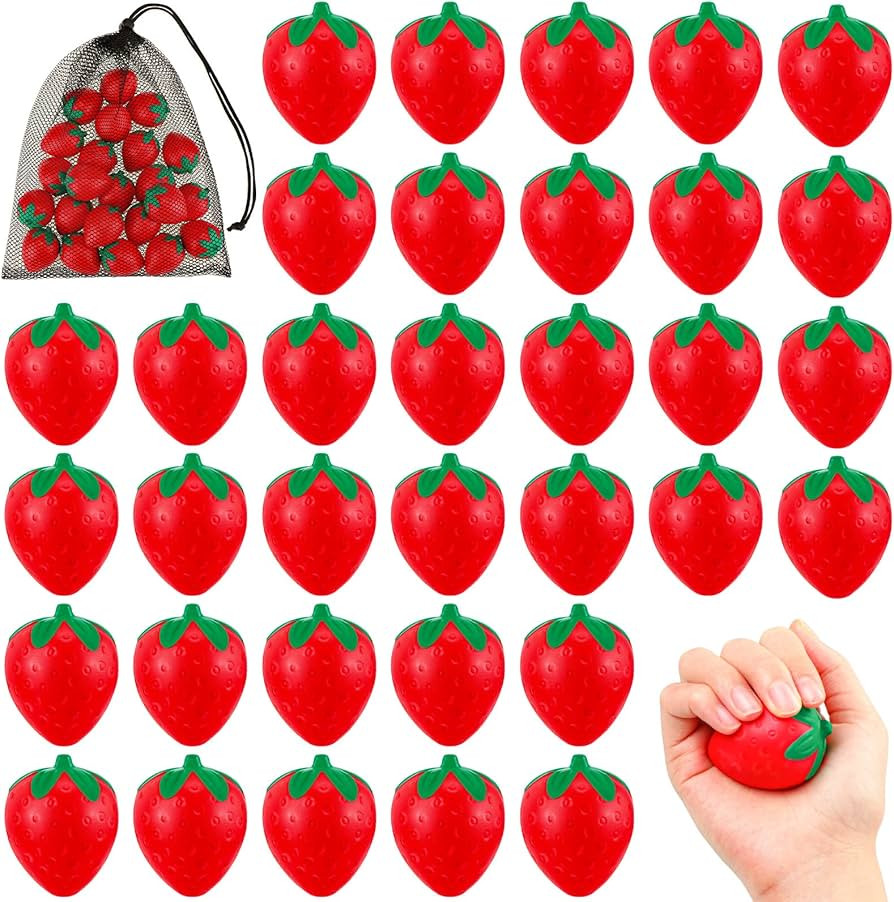 24 Pcs 2 Inch Strawberry Stress Balls Mini Foam Strawberry Stretchy Toys Fruit Party Favor Stress... | Amazon (US)