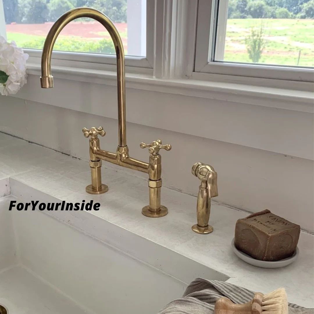 Unlacquered Brass Bridge Faucet With Linear Legs and Various - Etsy | Etsy (US)