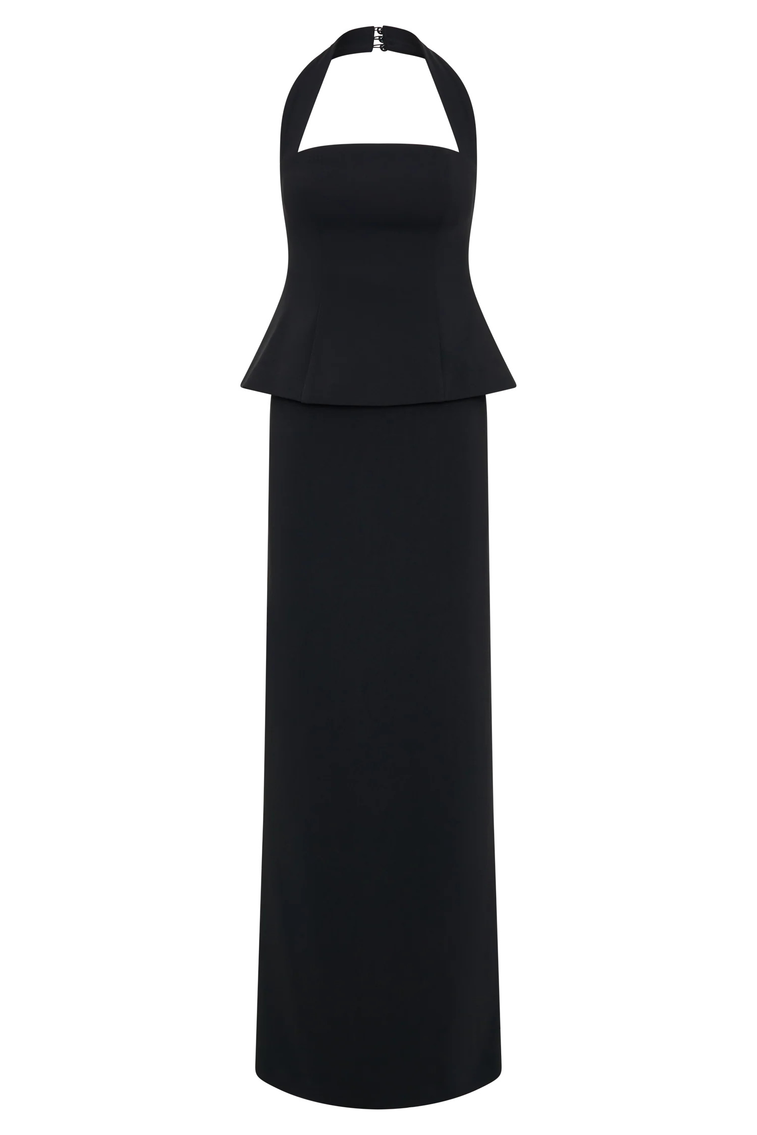 Bertie Peplum Halter Maxi Dress - Black | MESHKI US