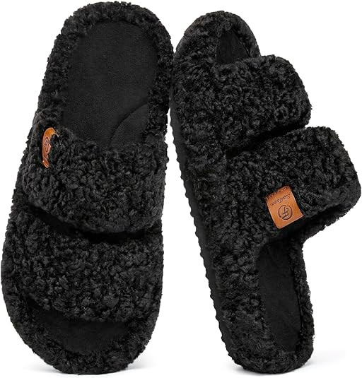 EverFoams Womens Fuzzy Open-toe Slippers Soft Comfy Memory Foam Indoor House Shoes | Amazon (US)