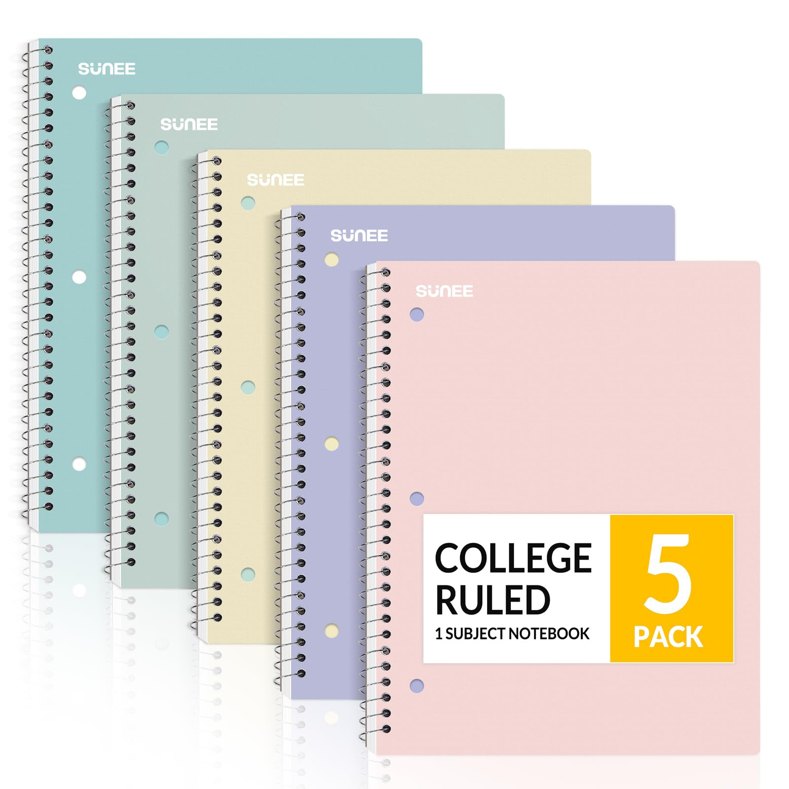 SUNEE Spiral Notebooks, 1-Subject, 5 Pack, College Ruled Paper, 8" x 10-1/2", 70 Sheets per Noteb... | Amazon (US)