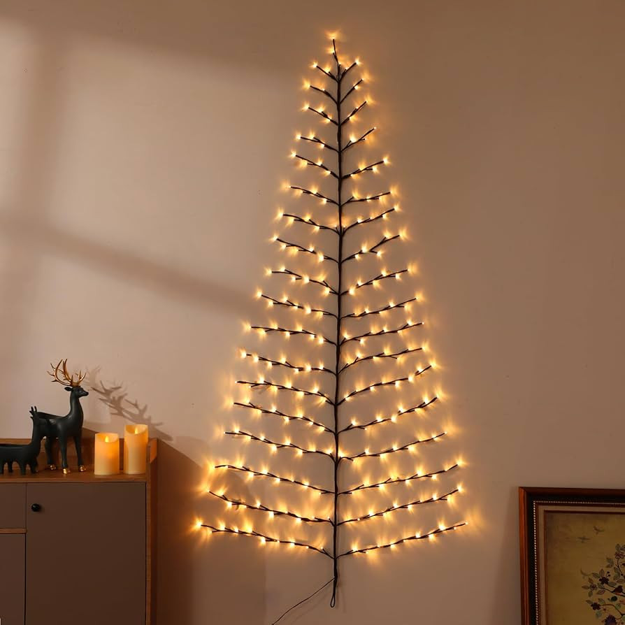 Lighted Christmas Wall Tree 6FT 219LED Warm White for Home Decor, Half Hanging Tree Lights for Li... | Amazon (US)