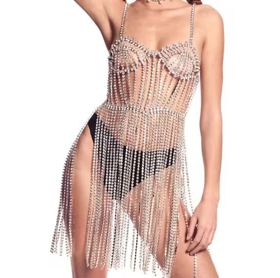 Luxury Tassel Rhinestone Dress Body Chain Sexy Nightclub | Etsy | Etsy (US)