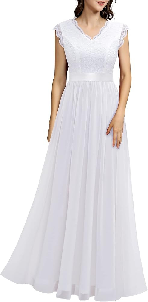 Dressystar Women's V Neck Sleeveless Lace Bridesmaid Dress Wedding Party Gown | Amazon (US)
