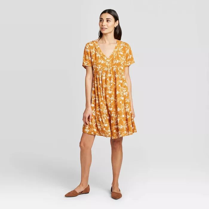 Women's Floral Print Short Sleeve Mini Dress - Knox Rose™ Gold | Target