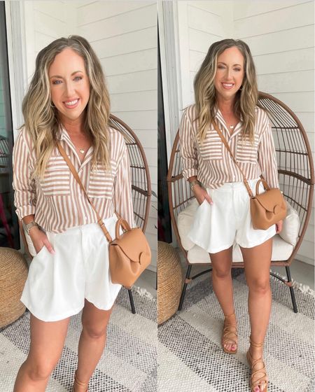 Amazon fashion amazon finds white shorts striped shirt lace up sandals vacation outfit resort wear spring outfit 

#LTKunder50