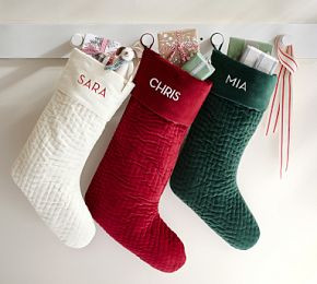 Channel Quilted Velvet Stockings | Pottery Barn CA