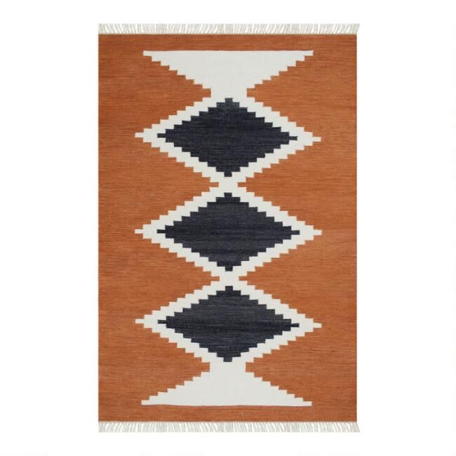 Rust and Charcoal Diamond Wool Kilim Malik Area Rug | World Market