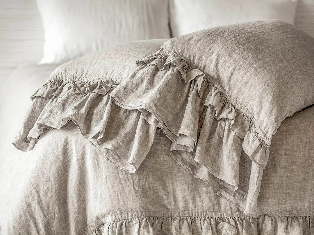 Linen Pillow Case Luxury Stone Washed Super Soft French Rustic Classic Ruffled Sleeping Pillowcas... | Etsy (US)