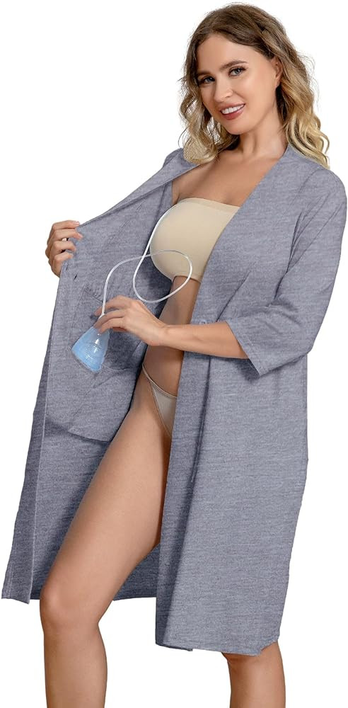 Meuponc Post Surgery Mastectomy Robe with 4 Internal Drain Pockets Women 3/4 Sleeves Night Gowns ... | Amazon (US)
