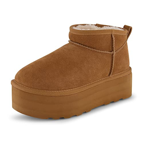 Amazon.com | CUSHIONAIRE Women's Hippy Genuine Suede pull on platform boot +Memory Foam, Chestnut... | Amazon (US)