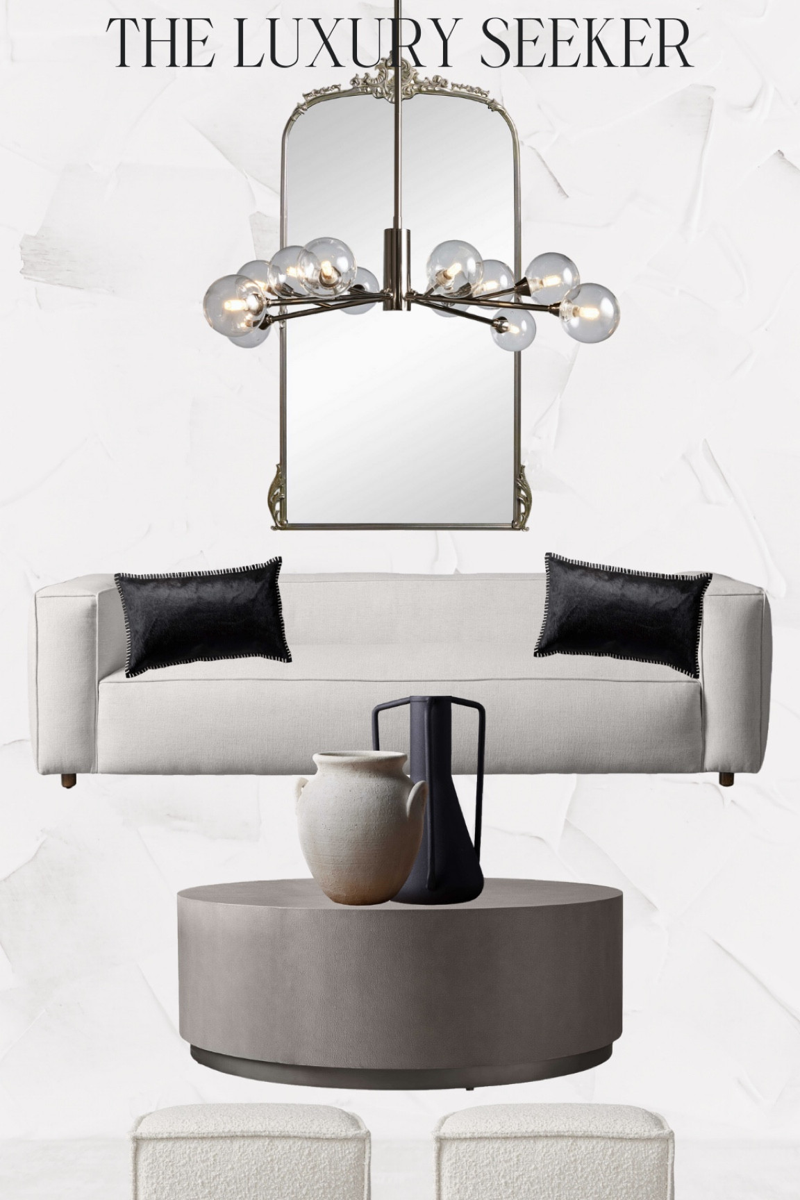 Luxury living room, essentials for light and air, decor and high contrast, with a white sofa and sputnik chandelier 

#LTKHome