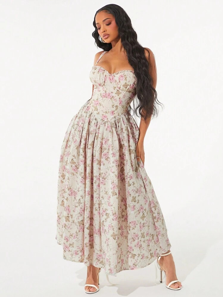 SHEIN SXY Sundress;Spring And Summer Elegant Floral Print Cami Resort Dresses | SHEIN