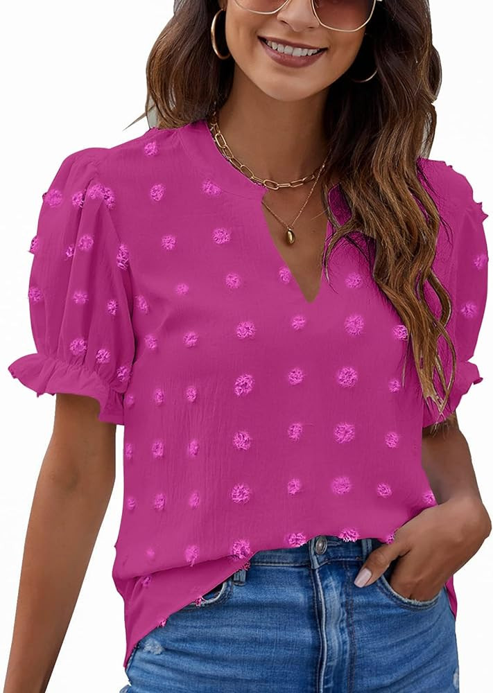 Blooming Jelly Women's Puff Sleeve Casual Tops Fashion White Polka Dot Blouses Dressy Ladies Summ... | Amazon (US)