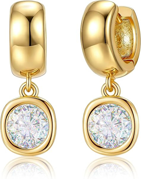 Chunky Gold Earrings for Women Dangle Drop 14K Plated Huggie Hoop CZ | Amazon (US)