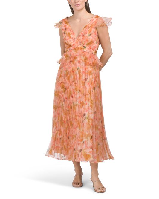 Holly Pleated Tea Length Gown | TJ Maxx