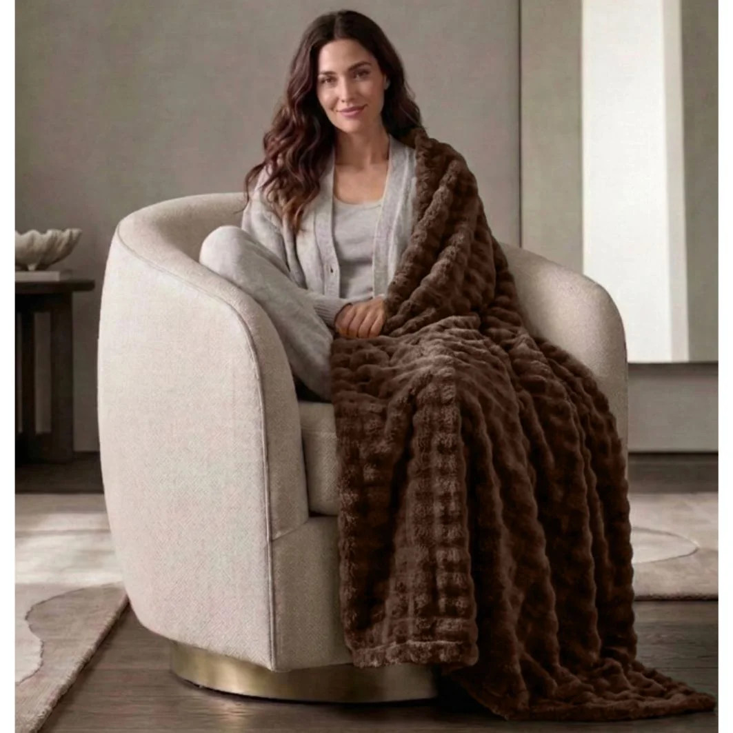 Cozy Haven Luxury Bubble Plush Oversized Couch Throw Blanket, Beige, 50 x 72 in | Walmart (US)