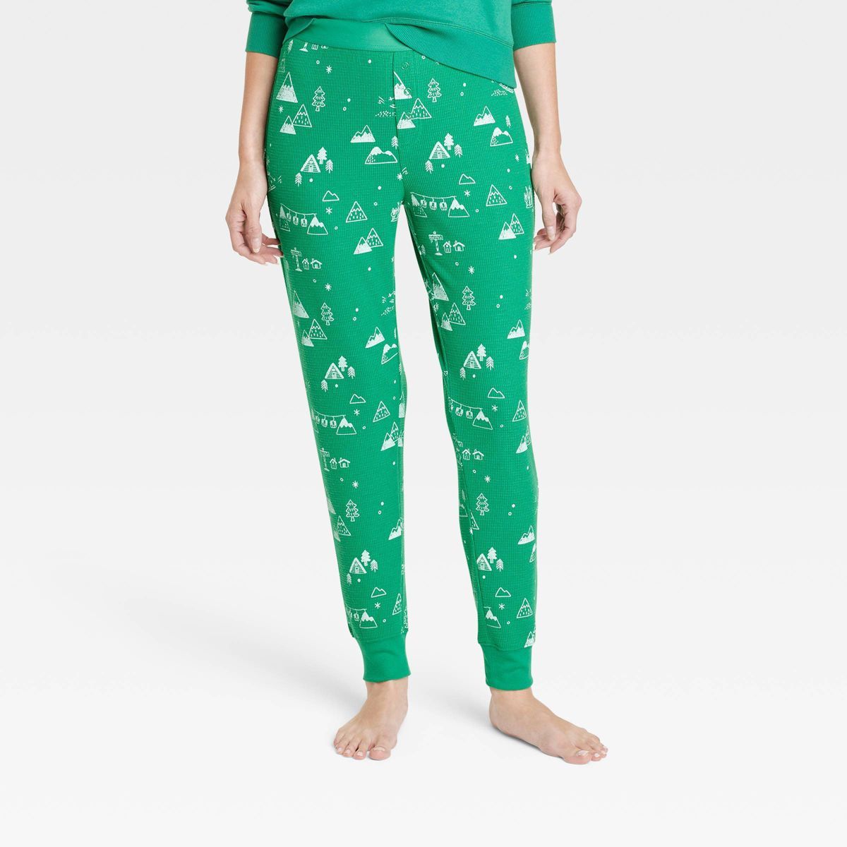Women's Ski Scene Matching Family Thermal Pajama Pants - Wondershop™ Green | Target