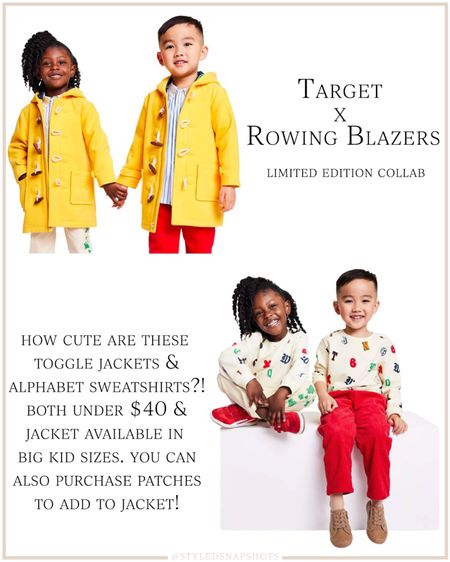 How cute are these Kids yellow toggle pea coat & alphabet sweatshirt? Both under $50 at Target for a limited time 

#LTKkids #LTKfindsunder50