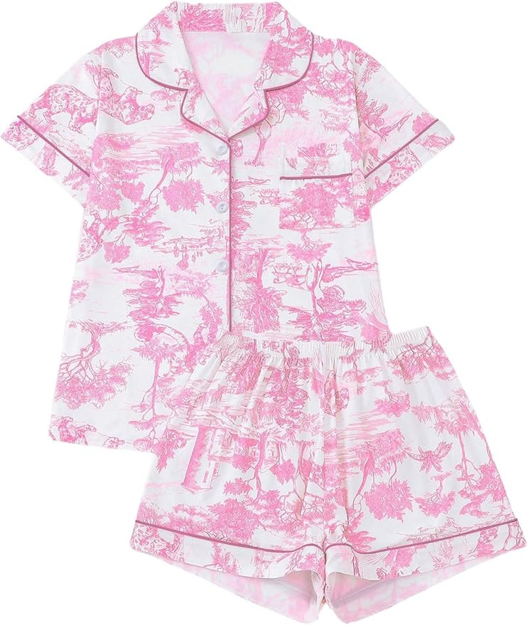 Floerns Women's Floral Pajamas Notch Collar Print Sleepwear Two Piece Pajama Set | Amazon (US)