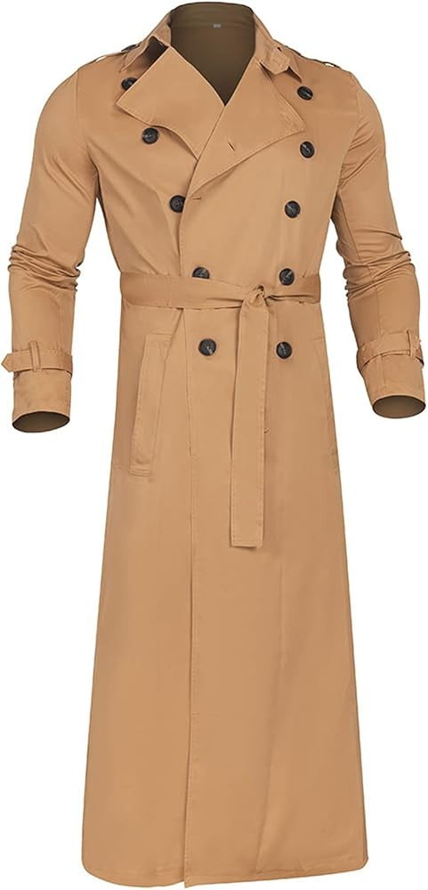 Dgoopd Trench Coat Men Long Double Breasted Trench Coat Belted Lightweight Jacket Notched Lapel J... | Amazon (US)