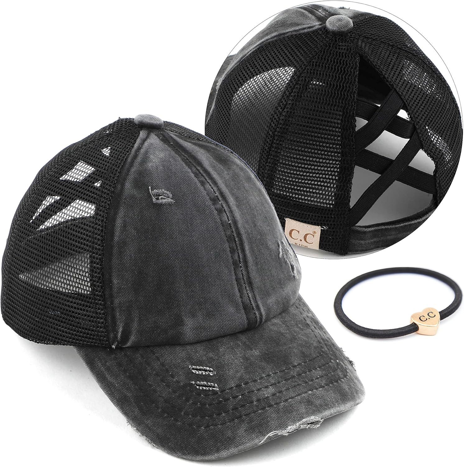 C.C Kids Criss-Cross Elastic Band Ponytail Caps Messy Buns Trucker Plain Baseball Cap (BT-6-KIDS)... | Amazon (US)