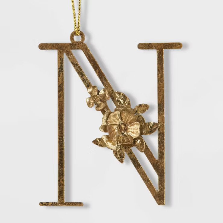 Botanical Monogram Christmas Tree Ornament Gold Letter - Wondershop™ | Target
