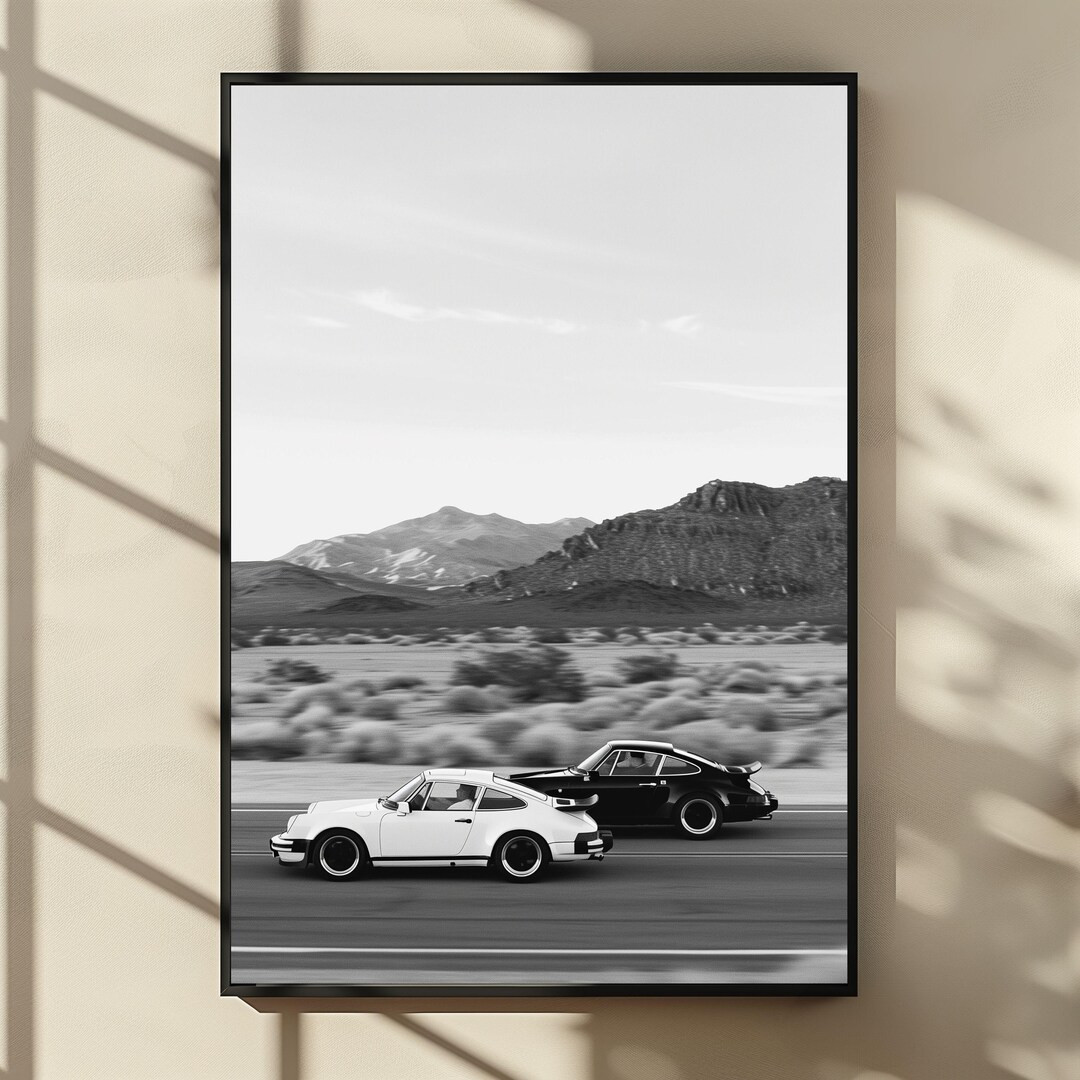 Classic Porsche 911 Racing Poster, Black & White Desert Road Wall Art, Vintage Sports Car Photogr... | Etsy (US)