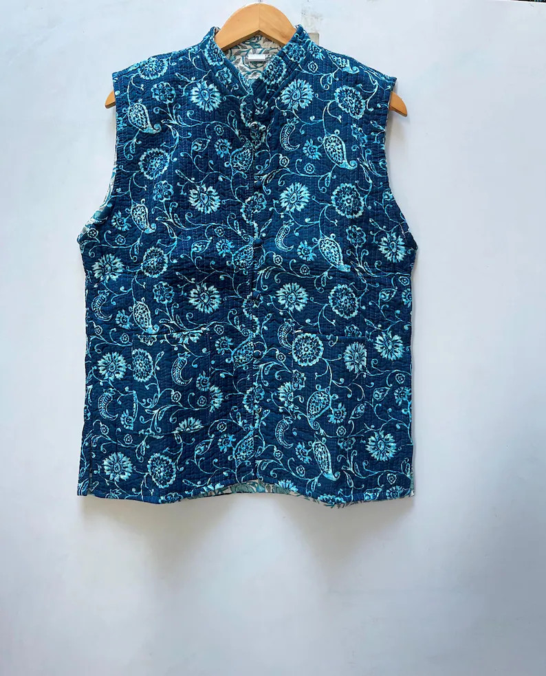 Hand Block Print Cotton Quilted Vest: Bohemian Floral Jacket | Etsy (Global)