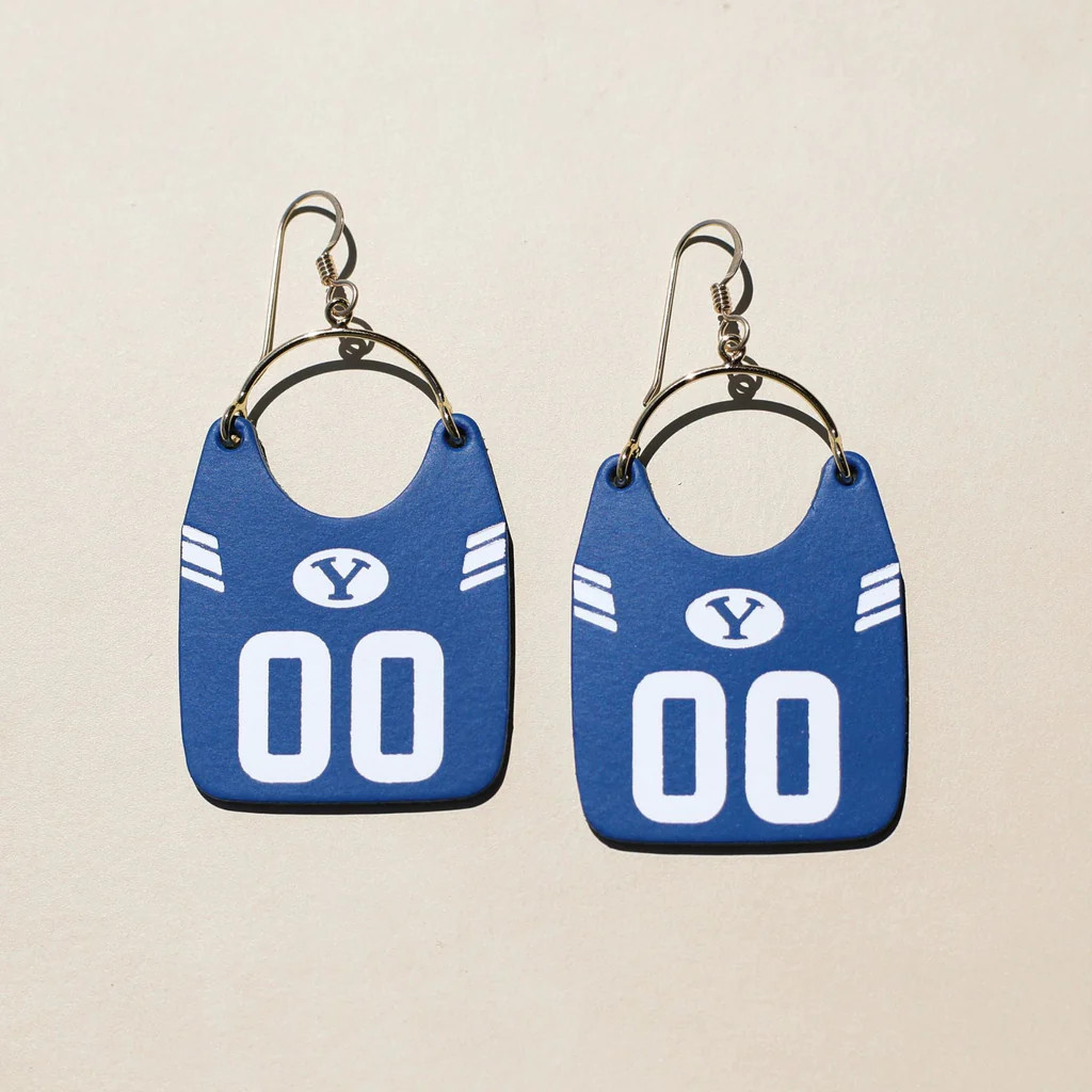 Royal Brigham Young University Football Jersey Earrings | Nickel and Suede
