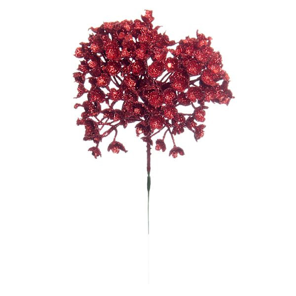 Red Glittered Queen Ann's Lace Ornament Pick, 8" | At Home