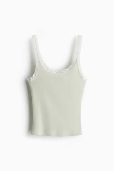 H & M - Lace-Trimmed Tank Top - Green | H&M (US + CA)