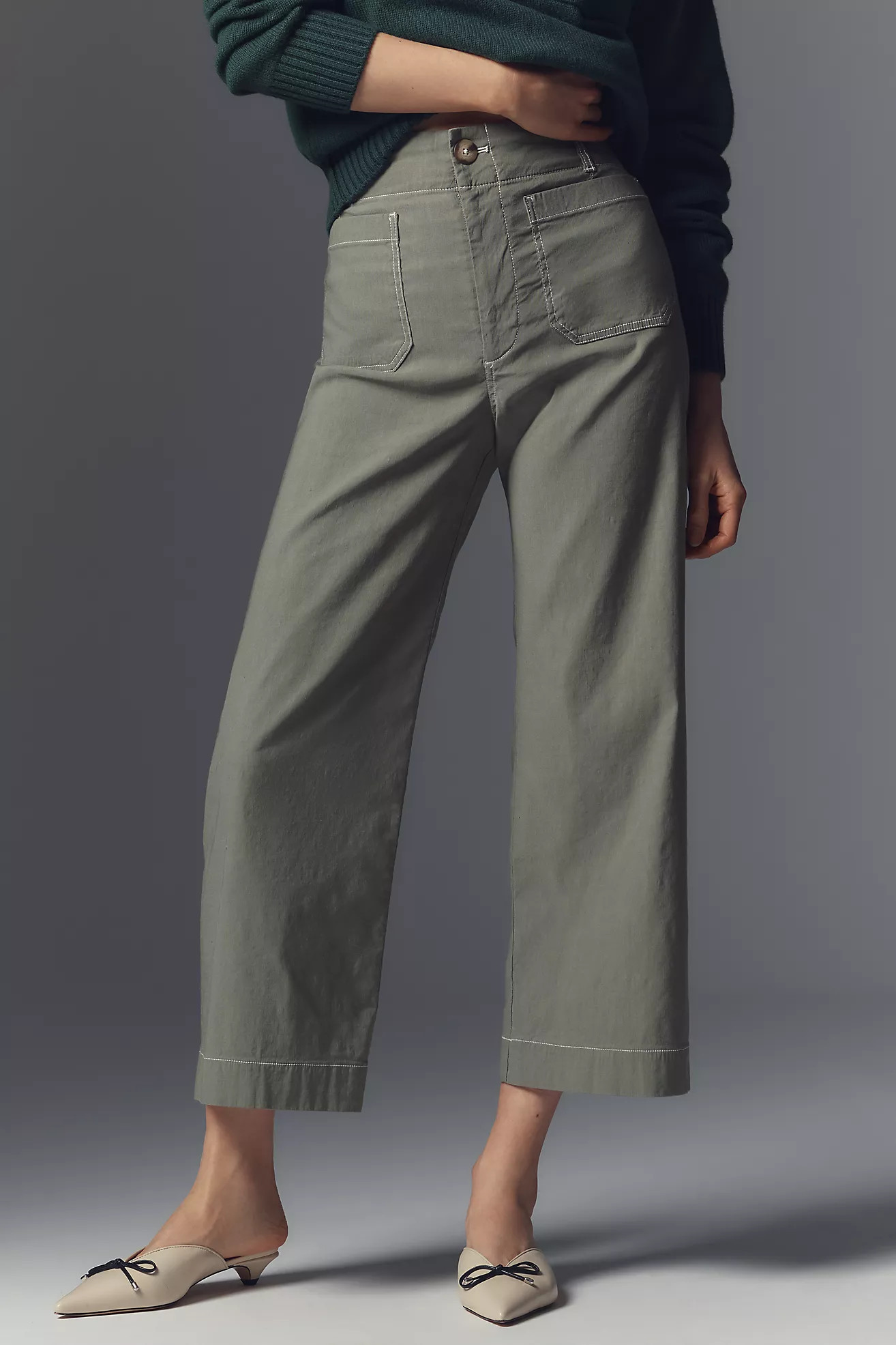 The Colette Cropped Wide-Leg Pants by Maeve: Contrast-Stitch Edition | Anthropologie (US)