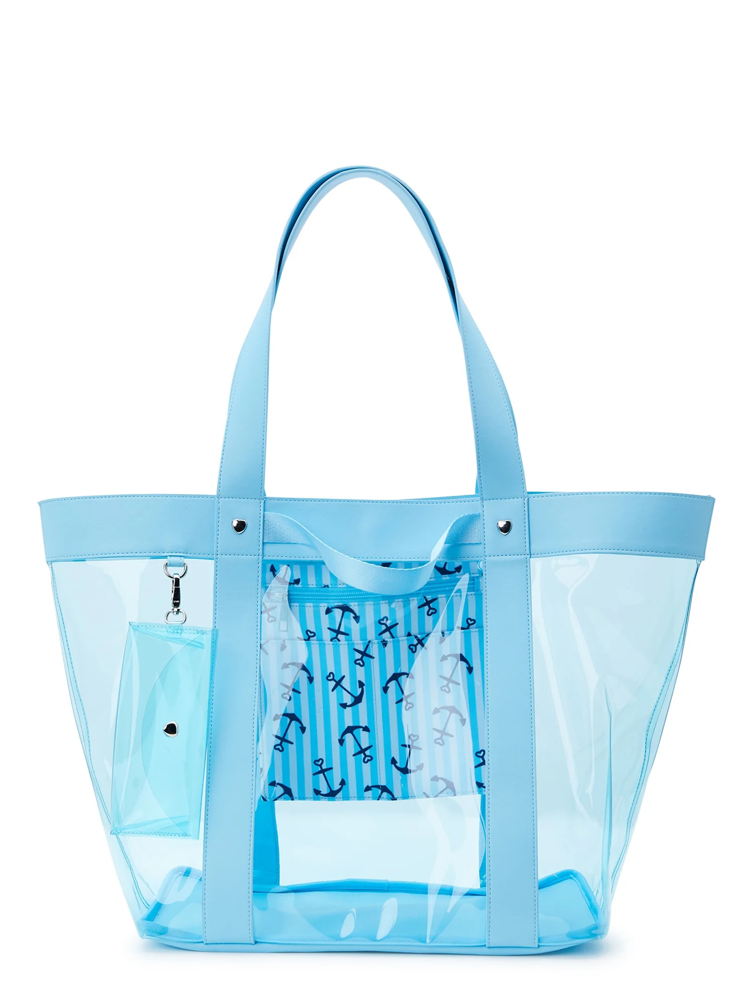 No Boundaries Women's Vinyl Beach Tote with Removable Glasses Case, Blue | Walmart (US)