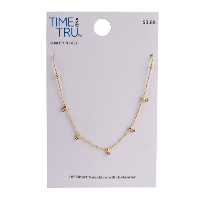Time And Tru Women's Gold Tone Crystal Dangle Delicate Necklace | Walmart (US)