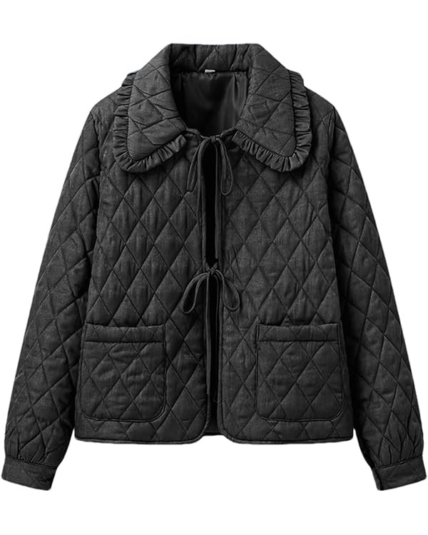 Women's Quilted Lightweight Jackets Long Sleeve Winter Cropped Cotton Padded Coat Jacket Tie Fron... | Amazon (US)
