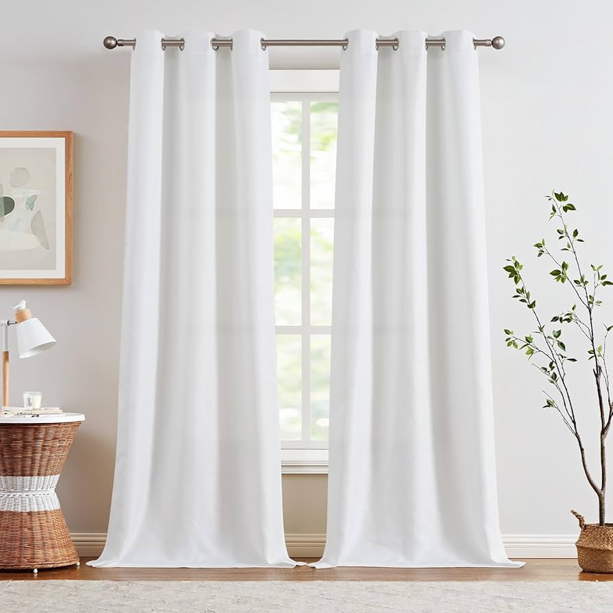 jinchan White Curtains for Living Room Bedroom Linen Textured Curtains 108 Inches Long Farmhouse ... | Amazon (US)