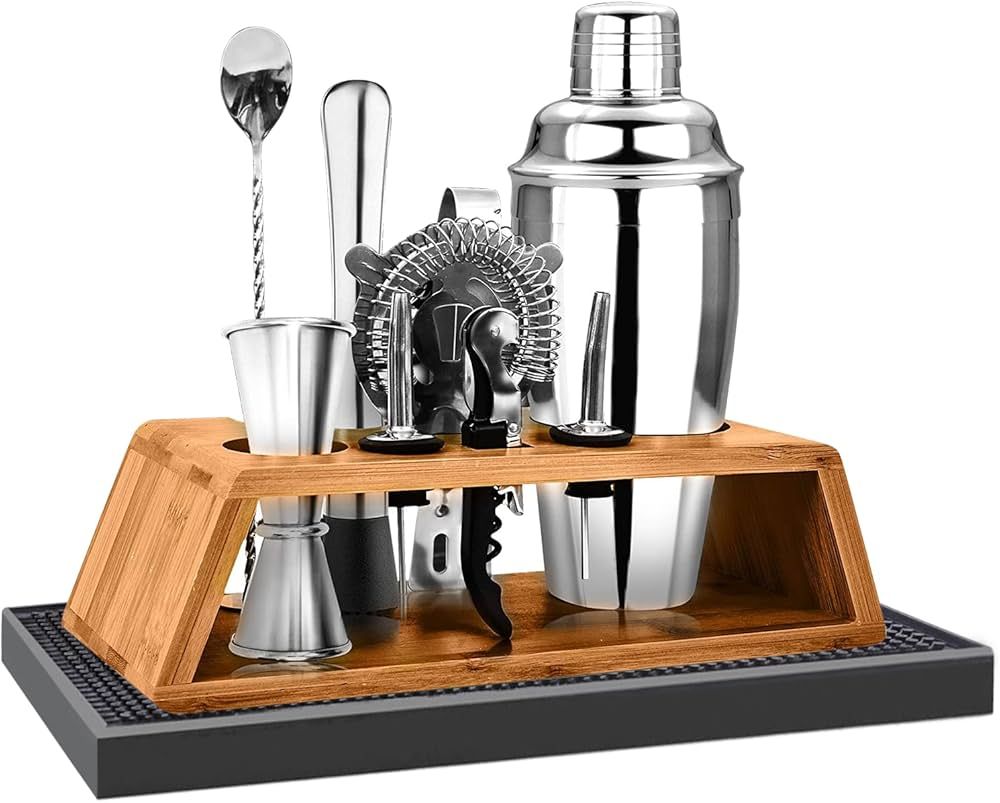 Mixology Bartender Kit Cocktail Shaker Set - Bar Mat with Stand, Essential Bar Accessories and Ba... | Amazon (US)