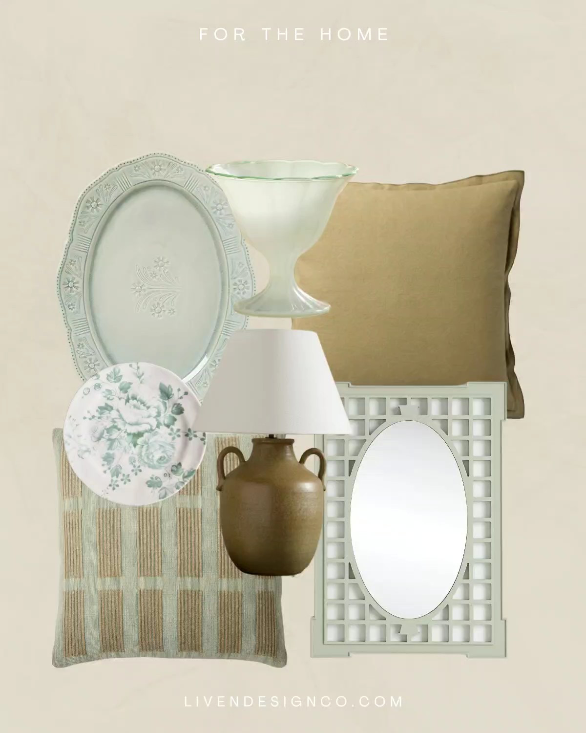 For the home. Home decor. Mint green platter. Serving platter. Gift ideas for mom. Chartreuse. Throw pillows. Ceramic lamp. Green glassware. Dessert bowls. Anthropologie. Floral plates. 

#LTKSeasonal #LTKHome #LTKSaleAlert