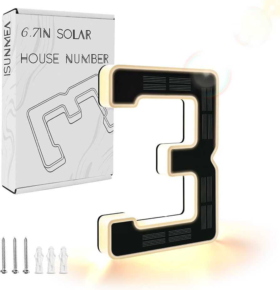 ISUNMEA 6.7 Inch Solar Lighted House Numbers for Outside, Light Up Waterproof LED Address Signs f... | Amazon (US)
