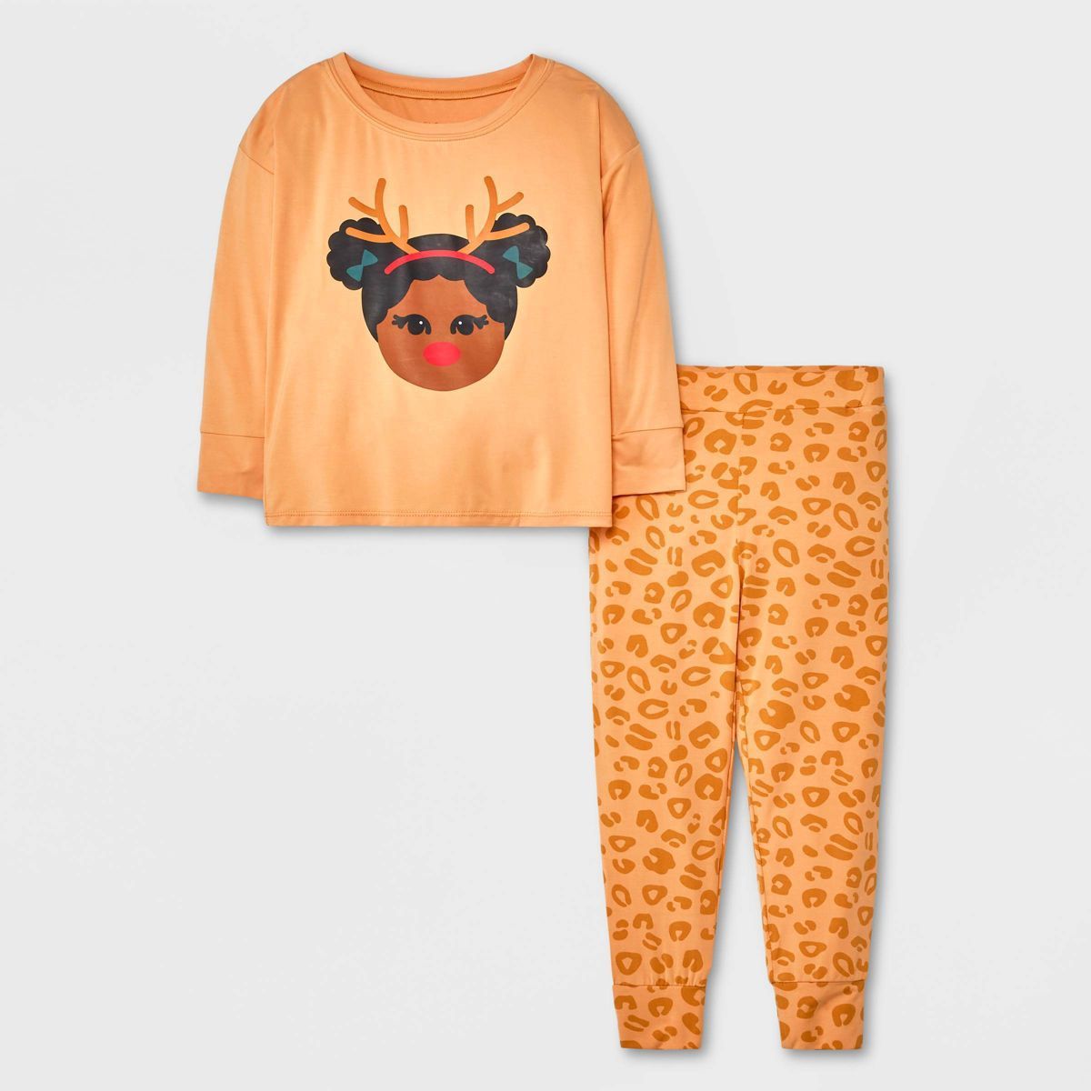 Elle Olivia Toddler Girls' 2pc Reindeer Pajama Set - Tan | Target