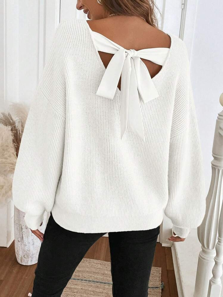 SHEIN LUNE French Street Style Retro Brown Bow Crew Neck Long Sleeve Women Sweater, Autumn/Winter | SHEIN