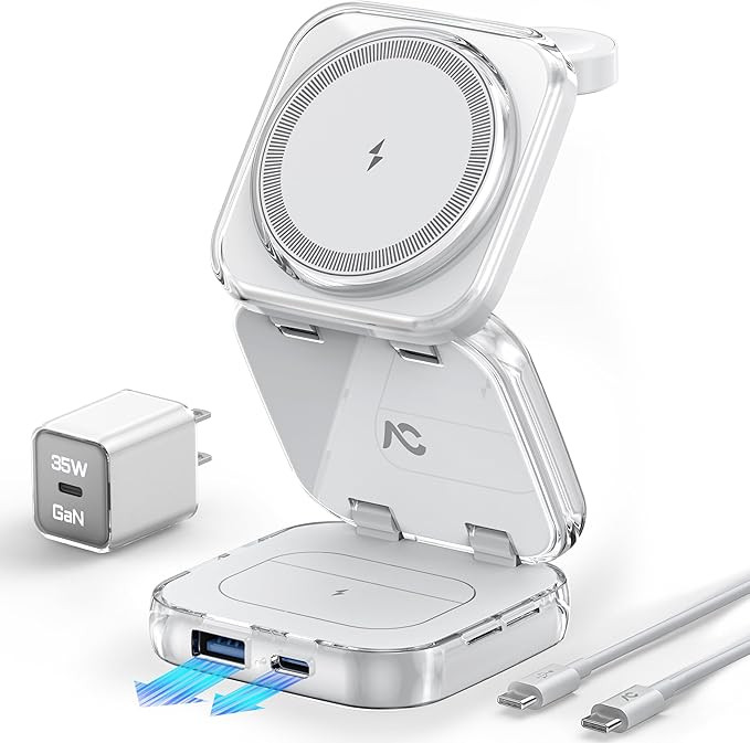 5-in-1 Wireless Charger for MagSafe, AC ISLAND Portable Travel Charging Station, 35W Max Fast Fol... | Amazon (US)