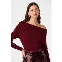 ASTR the Label | One Shoulder Ribbed Knit Top in Wine | Size L | ASTR The Label (US)