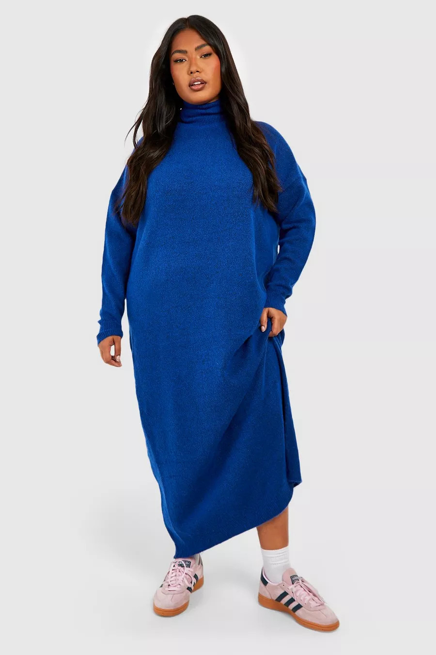 Plus Soft Knit Turtleneck Midi Dress | boohoo (US & Canada)