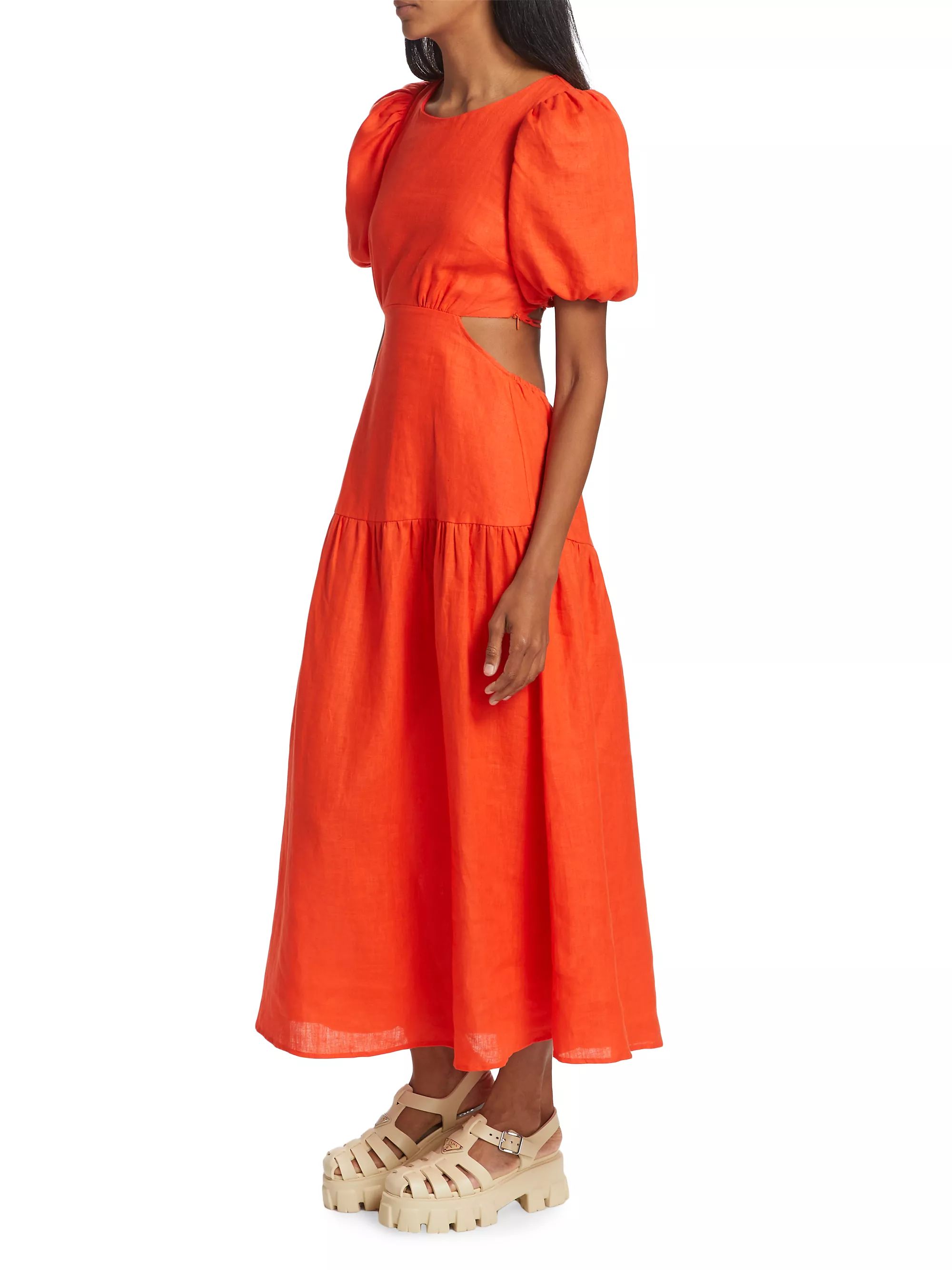 Kennedy Puff-Sleeve Cut-Out Maxi Dress | Saks Fifth Avenue